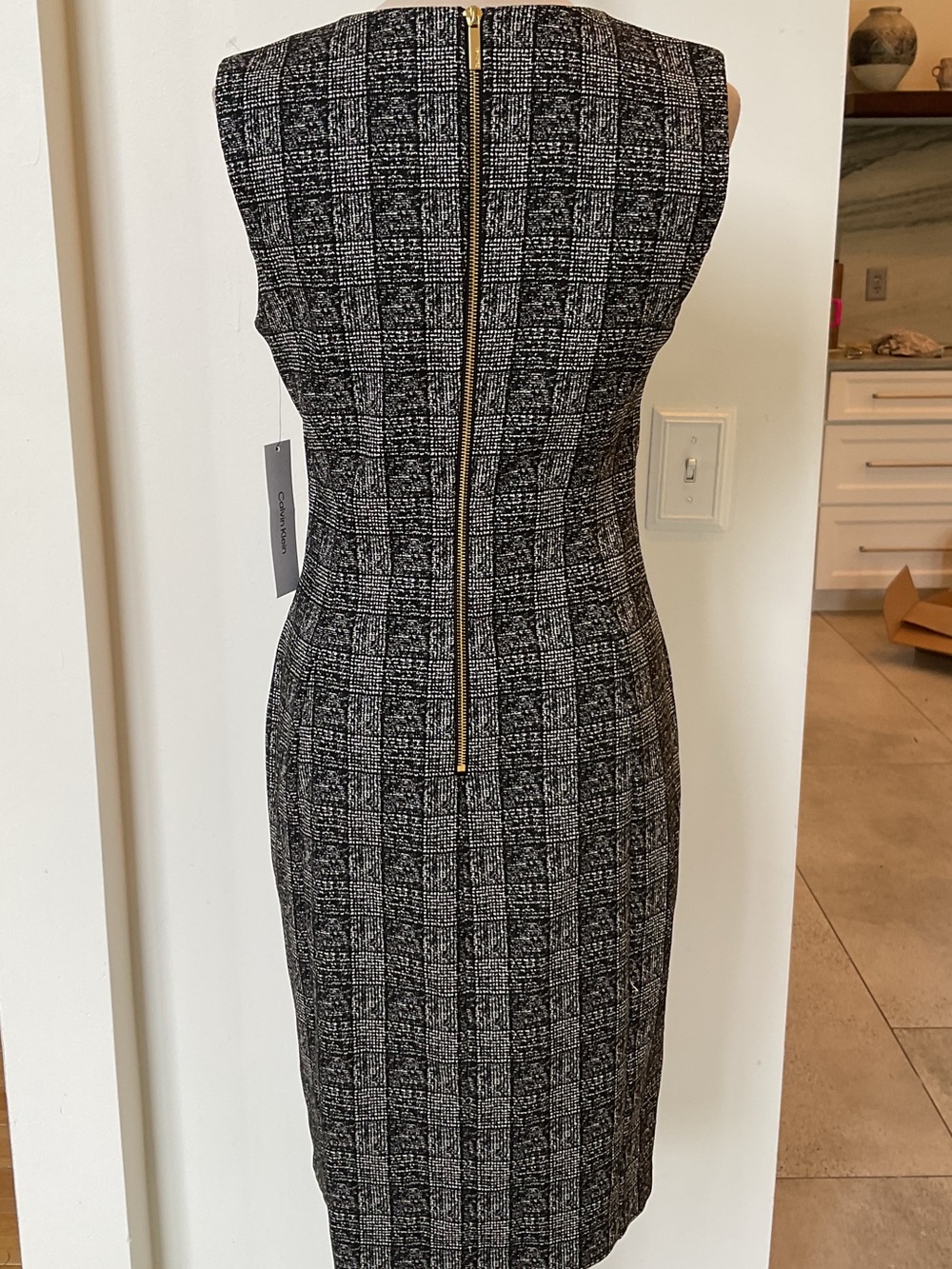 Calvin Klein Sleeveless Gray Plaid Midi Sheath Dress - Picture 7 of 9